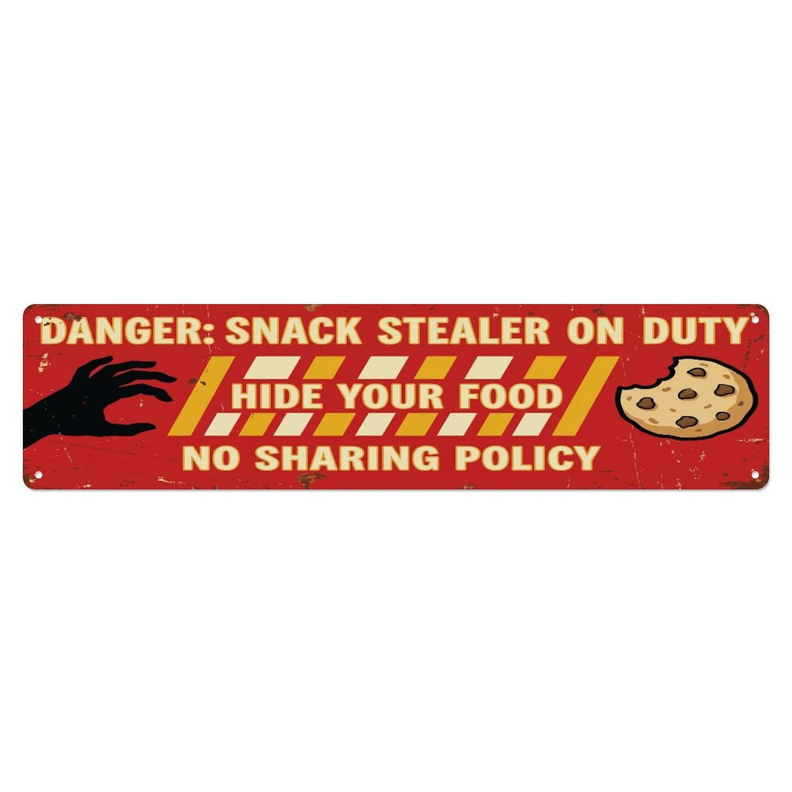 Fqcyn Style Metal Tin Sign Vintage Funny Danger Snack Stealer On Duty Warning