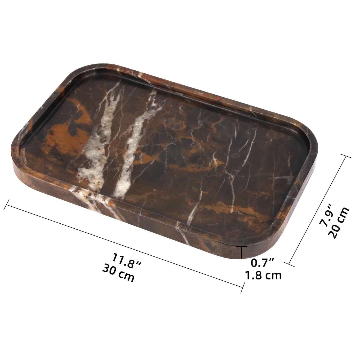 Vassoio da Bagno in Marmo Naturale per Cucina e Bagno, Vassoi Decorativi in Pietra da Appoggio Svuotatasche Ingresso per Caffè, Profumi, Gioielli e Trucchi (Oro Nero, 30 x 20 x 1.8 cm)
