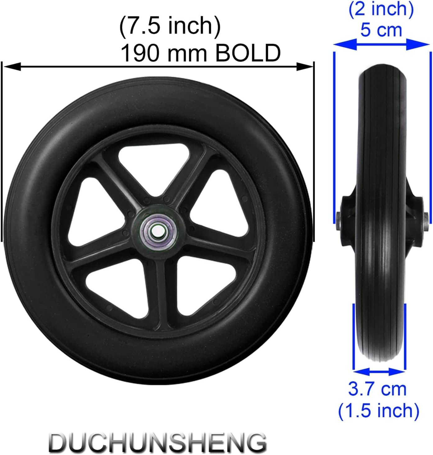 Kółka do wózków inwalidzkich - 2 szt., przednie koła zamienne do wózków inwalidzkich, łożysko 5/16", szerokość piasty 2", 6" 7" 8" - czarne, koła zamienne do wózków inwalidzkich i balkoników