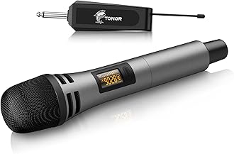 Wireless Microphones, UHF Handheld Cordless Dynamic Mic with Rechargeable Receiver (Lightweight ABS Plastic-Grey)
