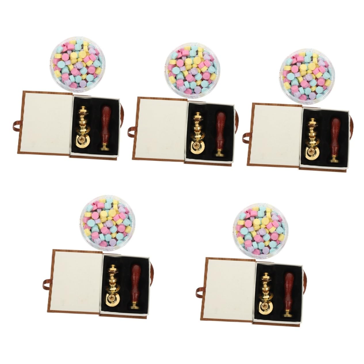 Angoily 5 Sätze Weihnachtliches Wachssiegel Diy Siegelstempel mit Weihnachtsmotiven Schneeflocke Baum Wachskügelchen Glatter Haftfreier Kopf für Einladungen und Briefumschläge