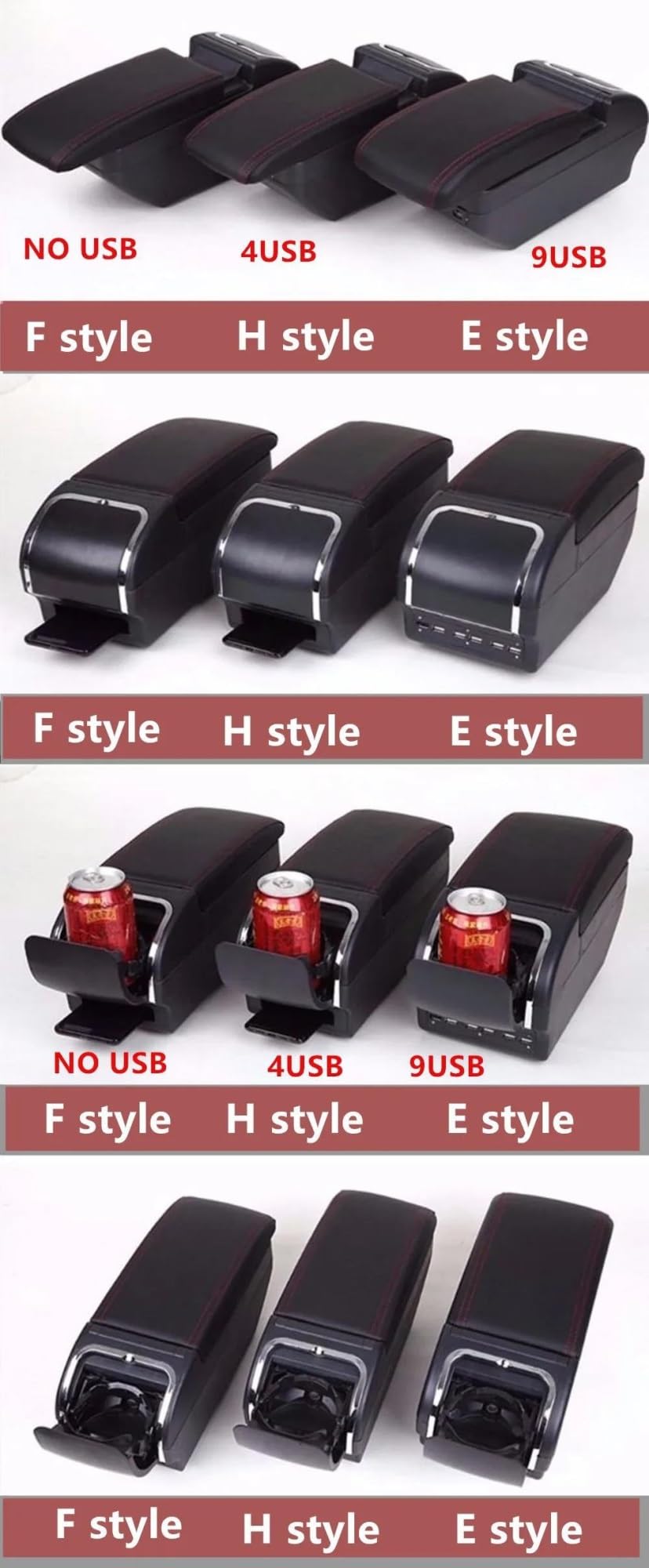 2005-2024 Scatola Bracciolo Con Supporto Multifunzionale Accessori Per La Modifica Degli Interni Dell'auto Cuscino In PU Per Swift Consolle centrale(F Black Red No USB)