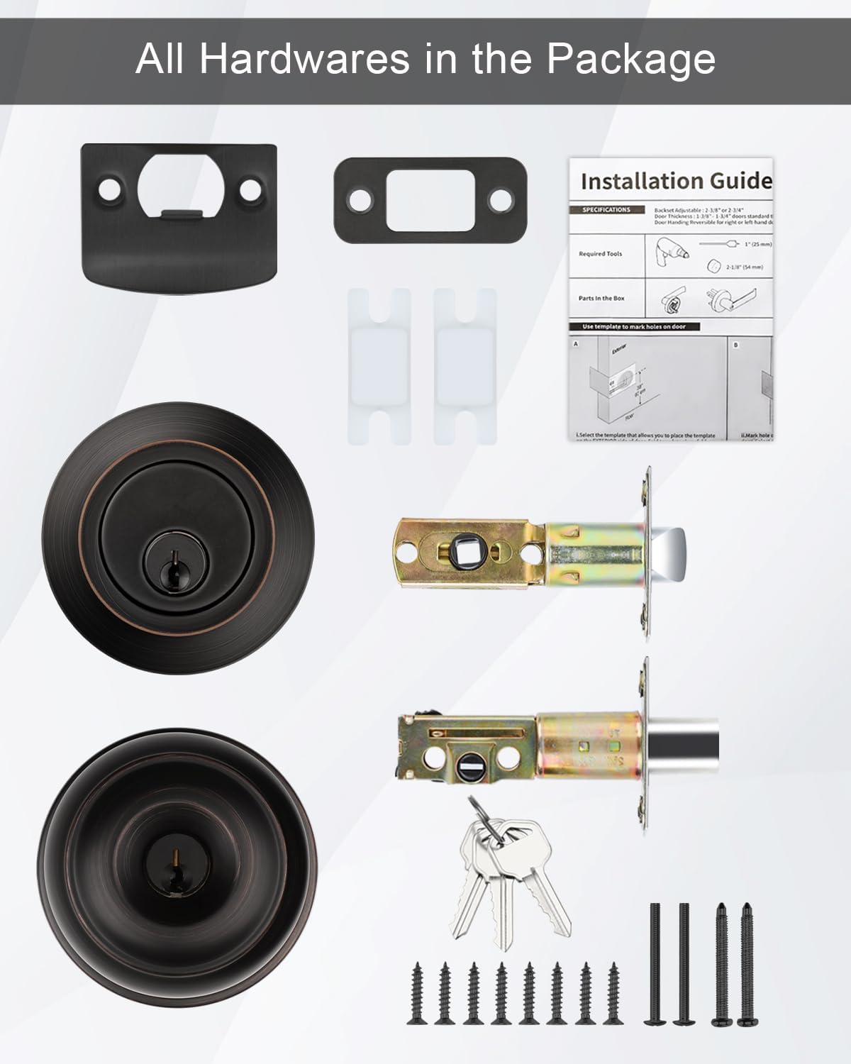 Goldenwarm 3 Pack Entry Door Lock with Deadbolt Keyed Unlike, Oil Rubbed Bronze Exterior Door Knobs with Single Cylinder Deadbolt, Stainless Steel Front Door Lock Sets for Rental Properties & Offices