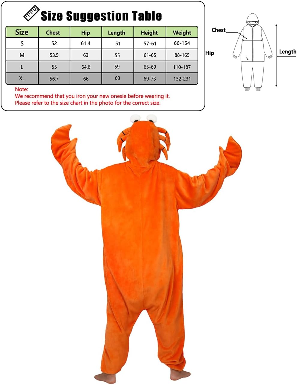 Crab Onesie Adult, Crab Halloween Costumes Sleepwear, Unisex Homewear