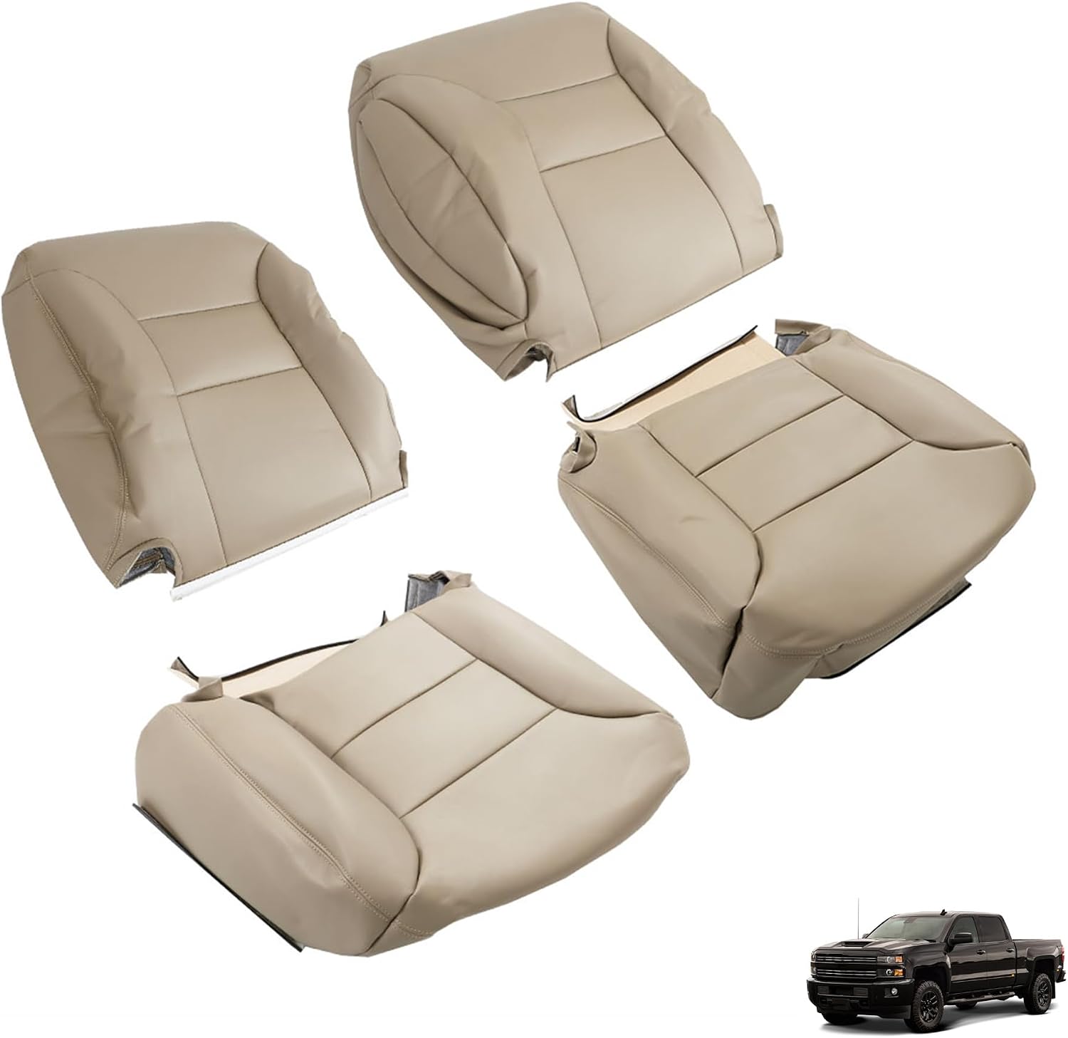seat cover tan leather driver passenger bottom top replacement for 1995 1996 1997 1998 1999 tahoe silverado light brown,tan