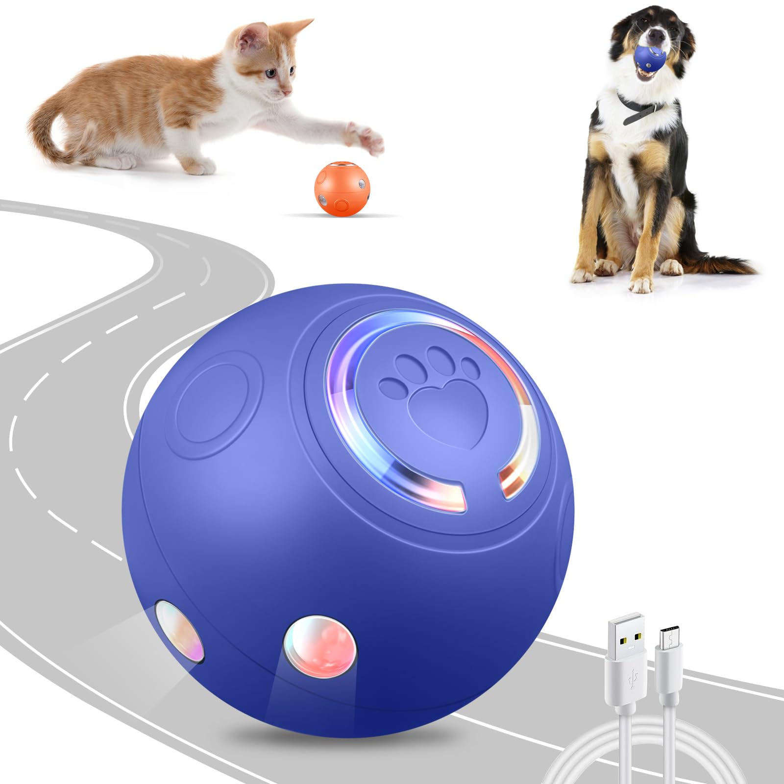 HVSOTV Interactive Dog Ball Toys, Automatic Moving Motorized Rolling Dog Balls, Automatic Bouncing Pet Toy Balls, USB Rechargeable Sporty Rolling Toys