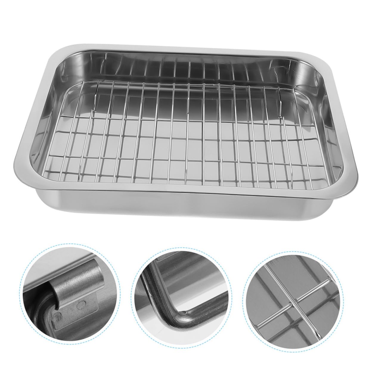 Edelstahl Backblech mit Rost Rechteckig 42x32x6,5cm Ofenform Backofenfest Backform für Backen und Grillen