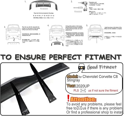 Miniatura 6 de MCARCAR KIT Difusor trasero de fibra de carbono real C8 para Chevrolet Corvette C8 Stingray 2020-2025 Kit de cuerpo de alerón difusor de labios de