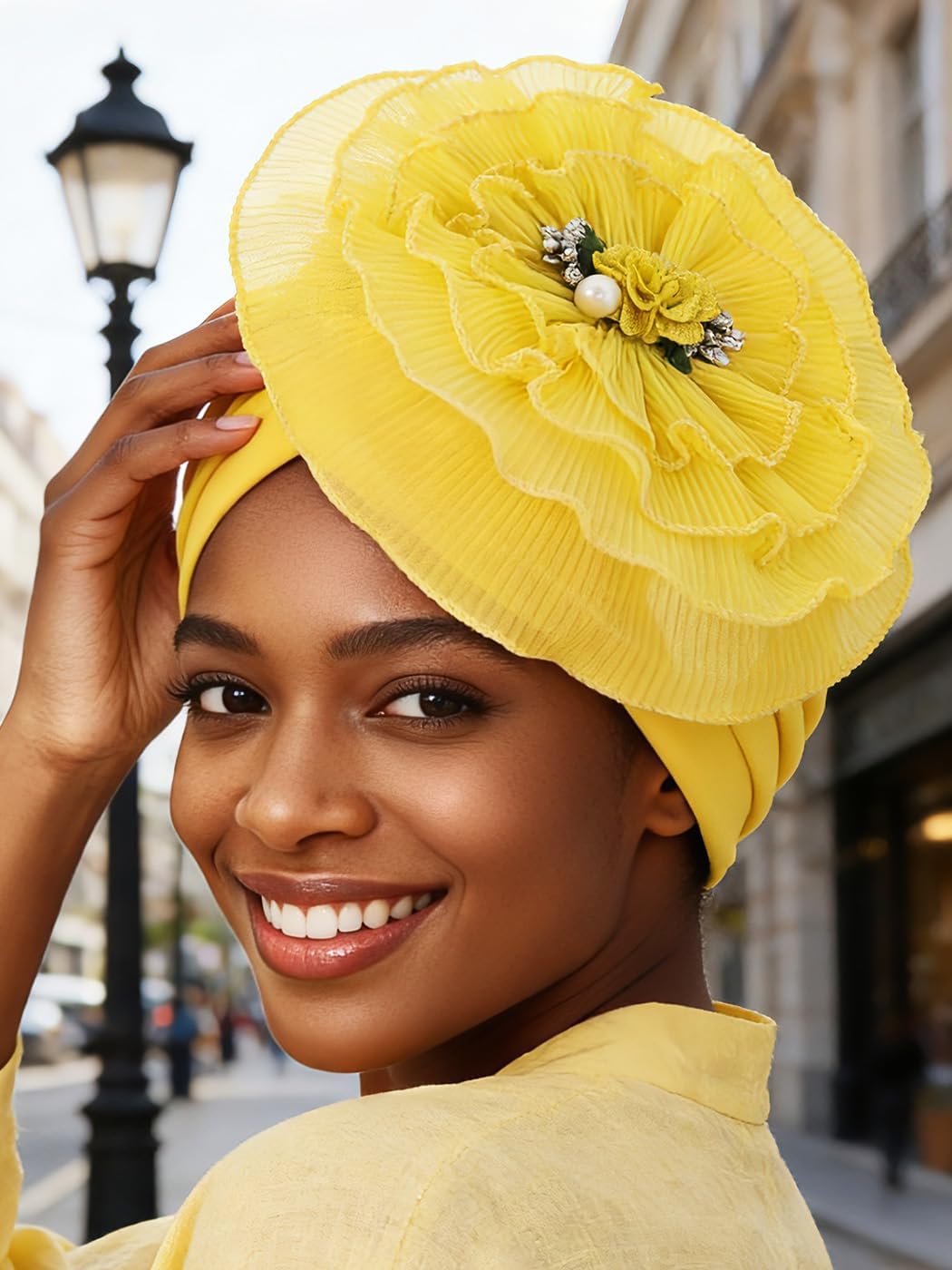 Bohend Flower Turbans Cap Pearl Knot Headwarp Beanie Pre Tied Head Cover Bonnet Women Muslim Stretchy Pleated Headscarf Hat - Image 2