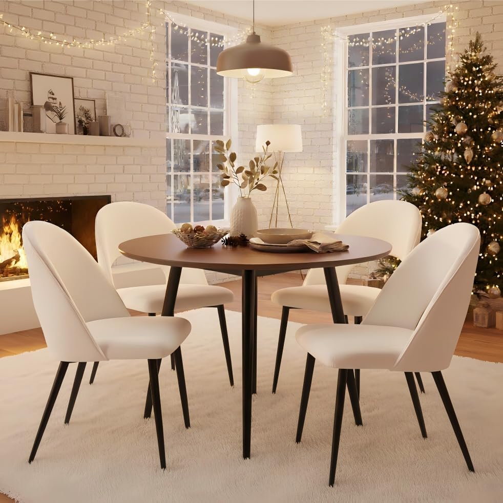 Juego de 4 sillas de comedor, sillas de comedor tapizadas de terciopelo de madera, silla de cocina moderna minimalista con respaldo curvado