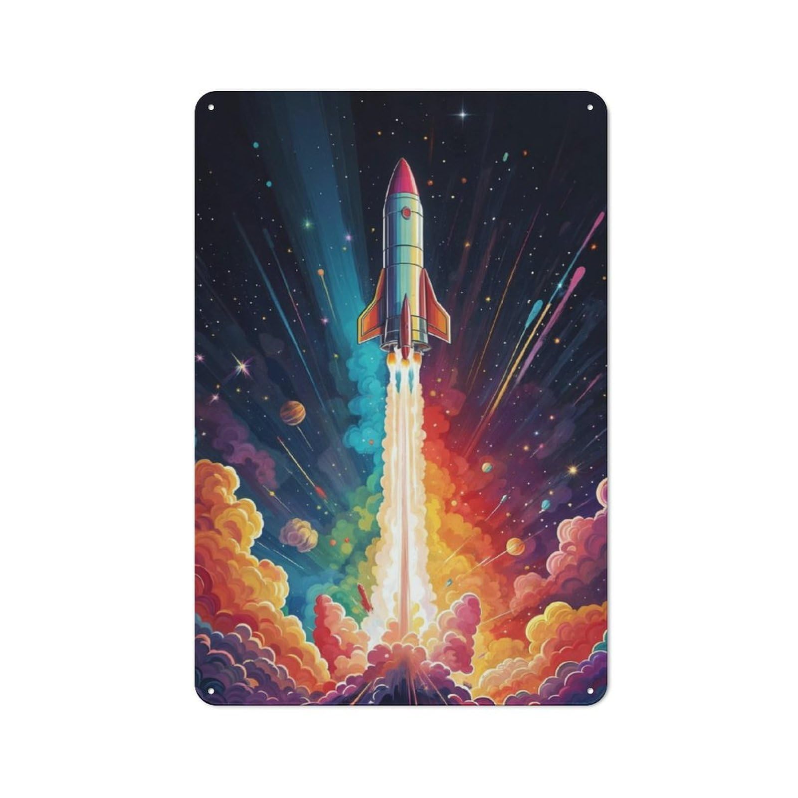 Junmoney Space Journey Rainbow Vintage Tin Sign 30X20cm With For Guest Room Or Hallway, Suited To Wall Displays In Guest Rooms And Hallways