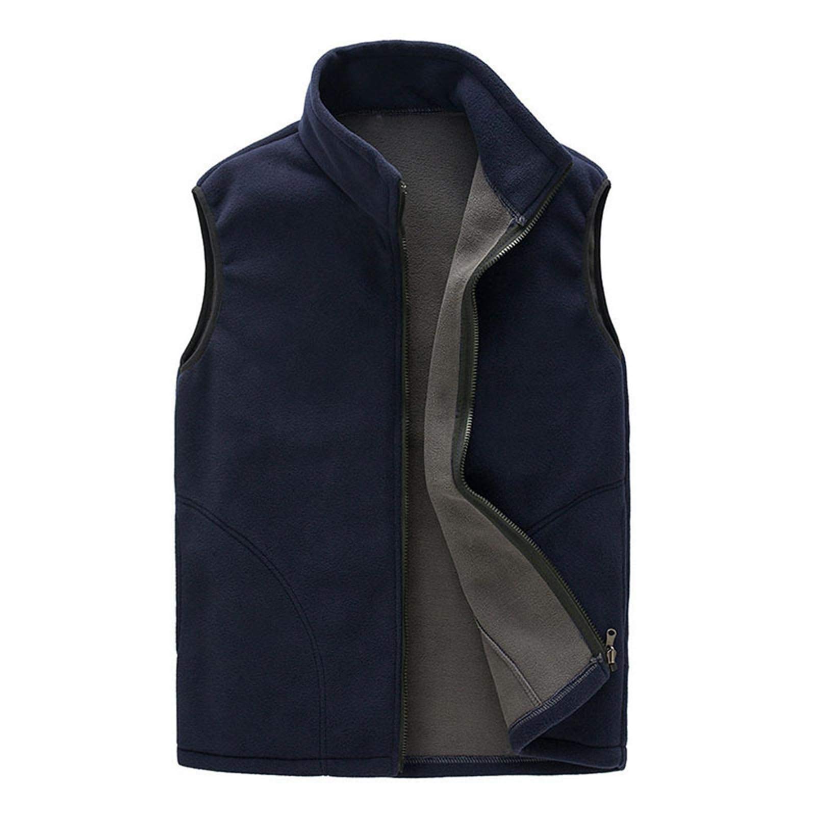 Men Fleece Winter Vest Sleeveless Stand Collar Classic Top Slim Fit Warm Winter Coats Casual Full Zip Jackets Outerwear