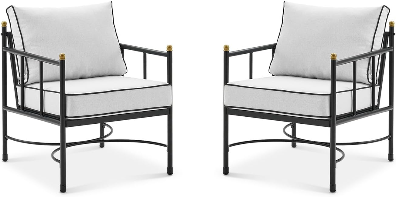 mopio Odelia Patio Chairs Set of 2, Outdoor Chair with Removable Cushions and Rust Free Metal Frame, Conversation Sets for Front Porch, Balcony, Apartments, Yard, Bistro (Lounge Chair x2, Offwhite)