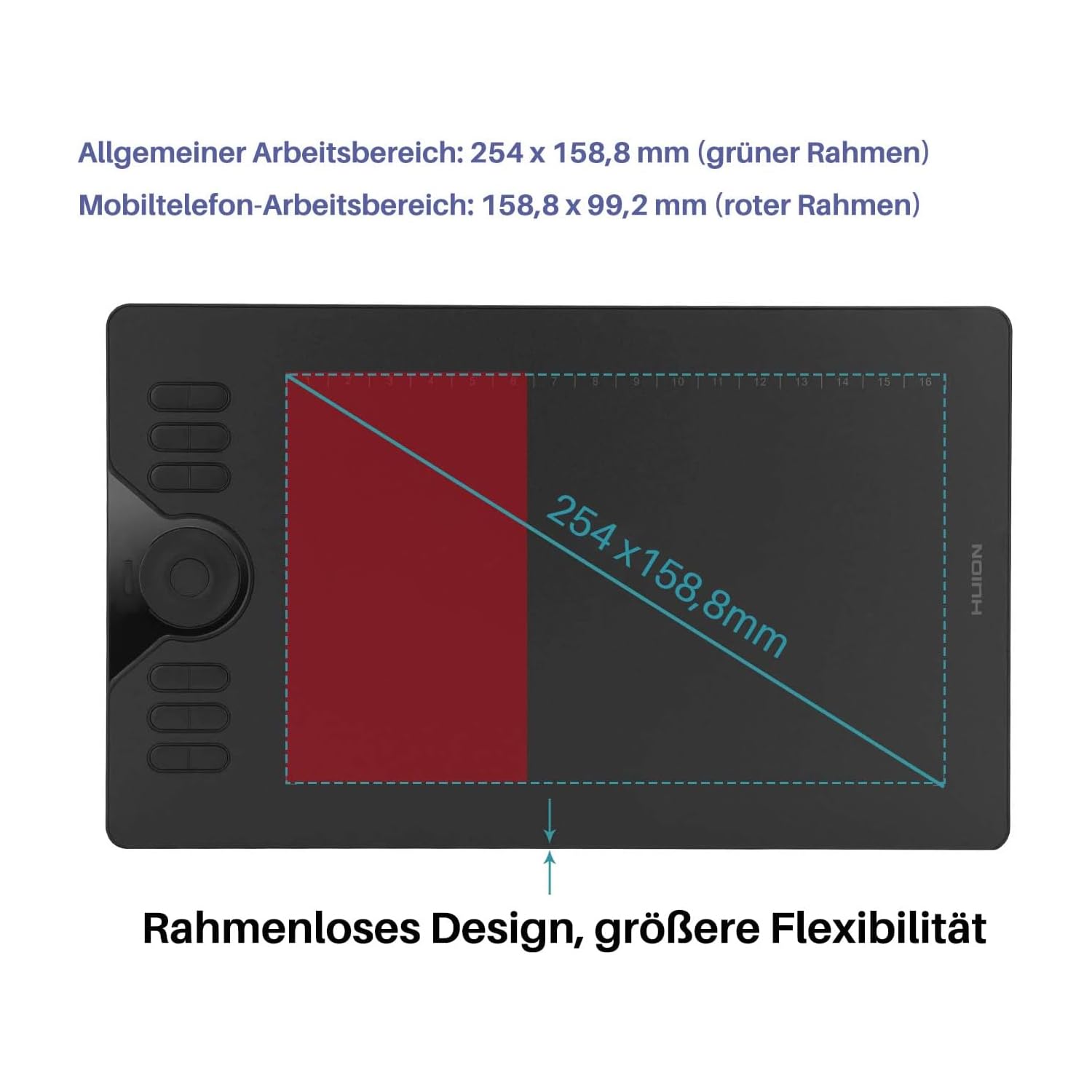 HUION HS610 Grafiktablett, 12+16 Tasten | 8192 Stufen, ±60° Neigung, 5080LPI, Für Windows Mac Android, Home-Office