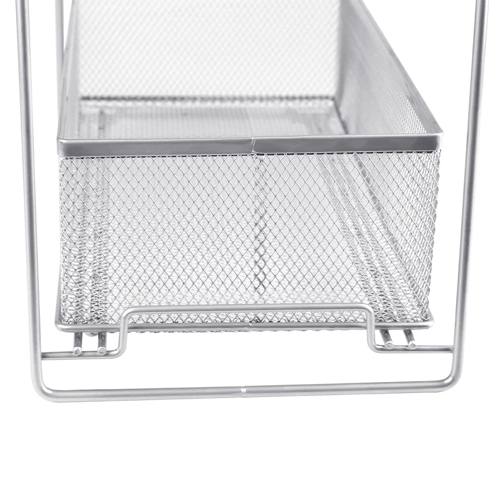 HUOLE Organiseur à 2 Niveaux avec paniers coulissants, Armoire de Cuisine Organisateur d'armoire, étagère de tiroir de Panier Amovible pour Rangement de Cuisine-Argenté