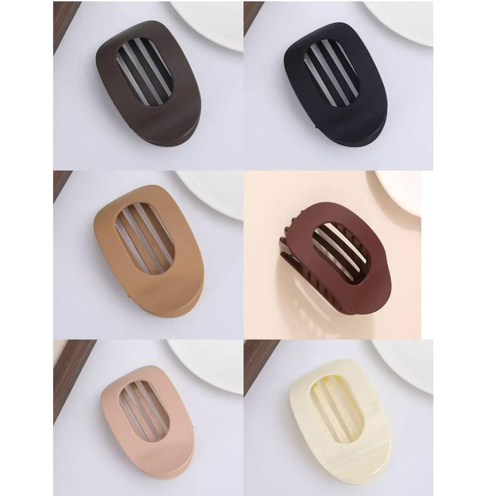 Large Matte Hair Claw Clips, 6 Pack Versatile Duckbill,Strong Hold No Slip Flat Claw Clip Geometric Design Hair Accessories in Black,for Thick Hair
