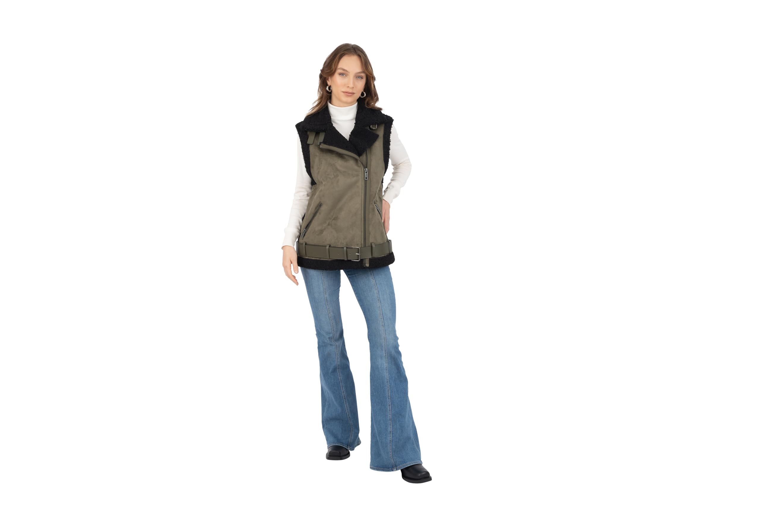 Frye Women's Faux Shearling Vest W/Belt