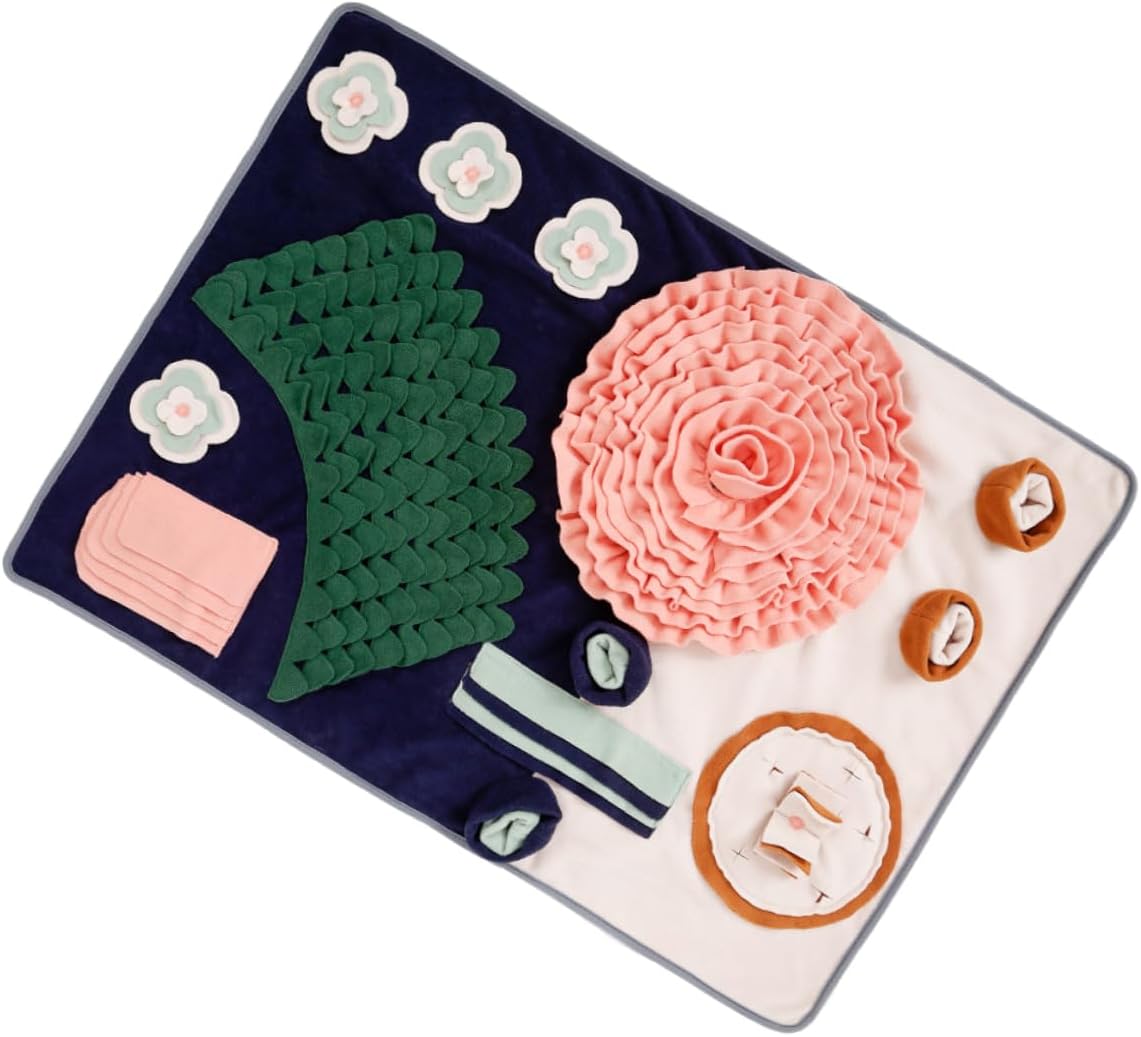 Kisangel Dog Snuffle Mat for Puppies Interactive Feeding Pad for Slow Eating and Sniffing Training Sturdy PET Enrichment Toy Flower Design for Reducing Anxiety and Boredom