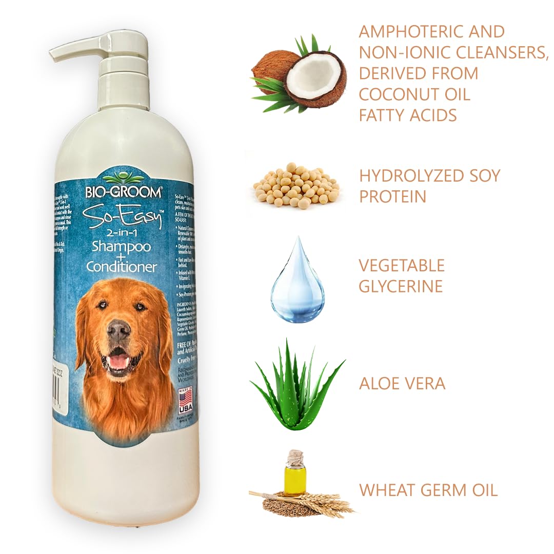 Bio-Groom So Easy Shampooing et après-shampoing 2 en 1 pour chien et chiot Detangling Dog Wash pour toilettage, sans savon, concentré 12:1 – Parfum de fruits rafraîchissant – 946 ml