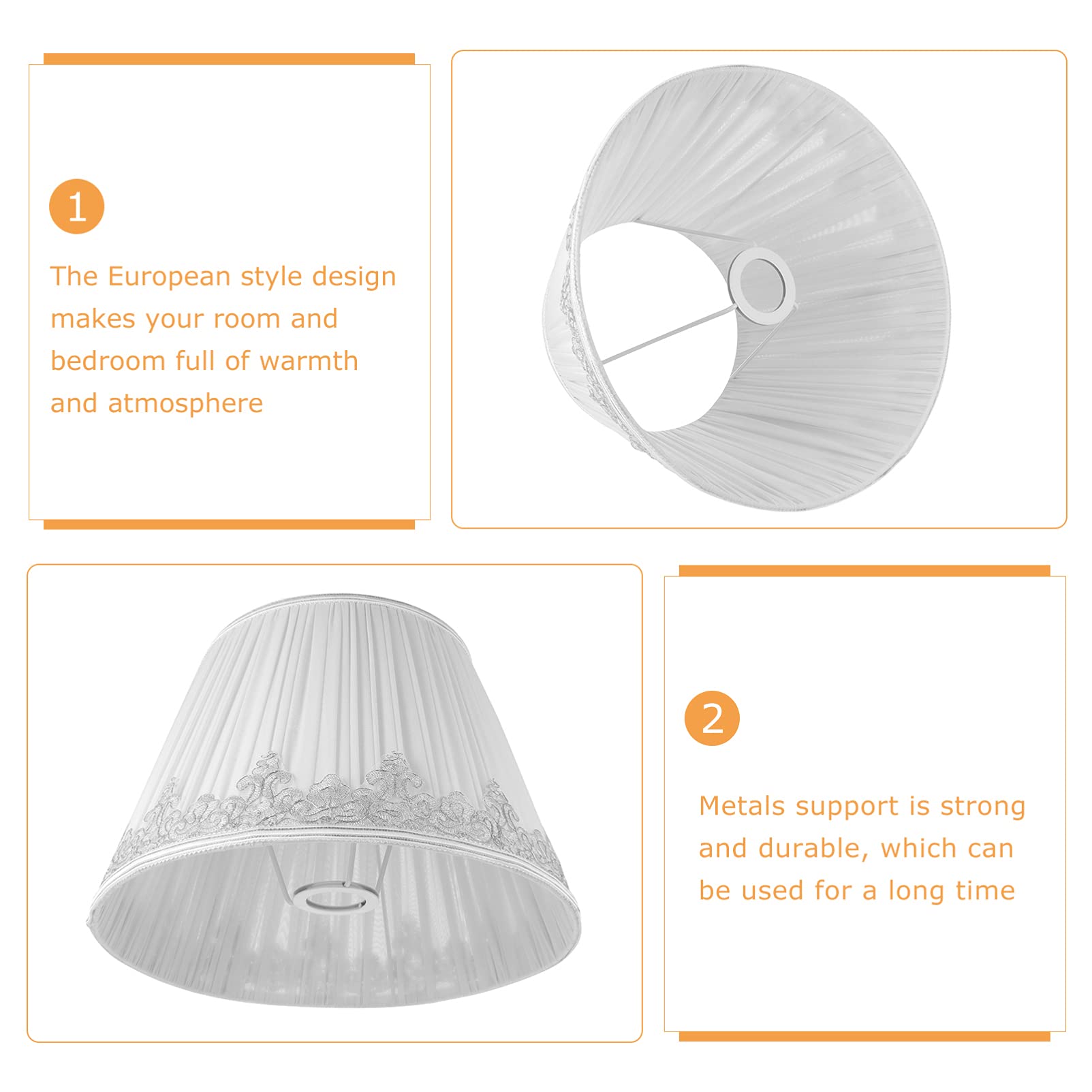 Abat-jour E27 Blanc en Tissu Dentelle pour Lampe de Table Décorative