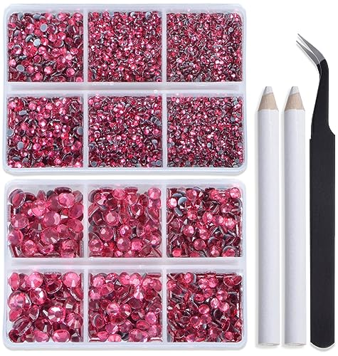 Image of Bymitel Hotfix Crystal Rhinestones Round Gems for Crafts,Mixed 6 Sizes with Wax Pencil Kit, Rose 1.6-6.3mm SS4-SS30 /8000pcs