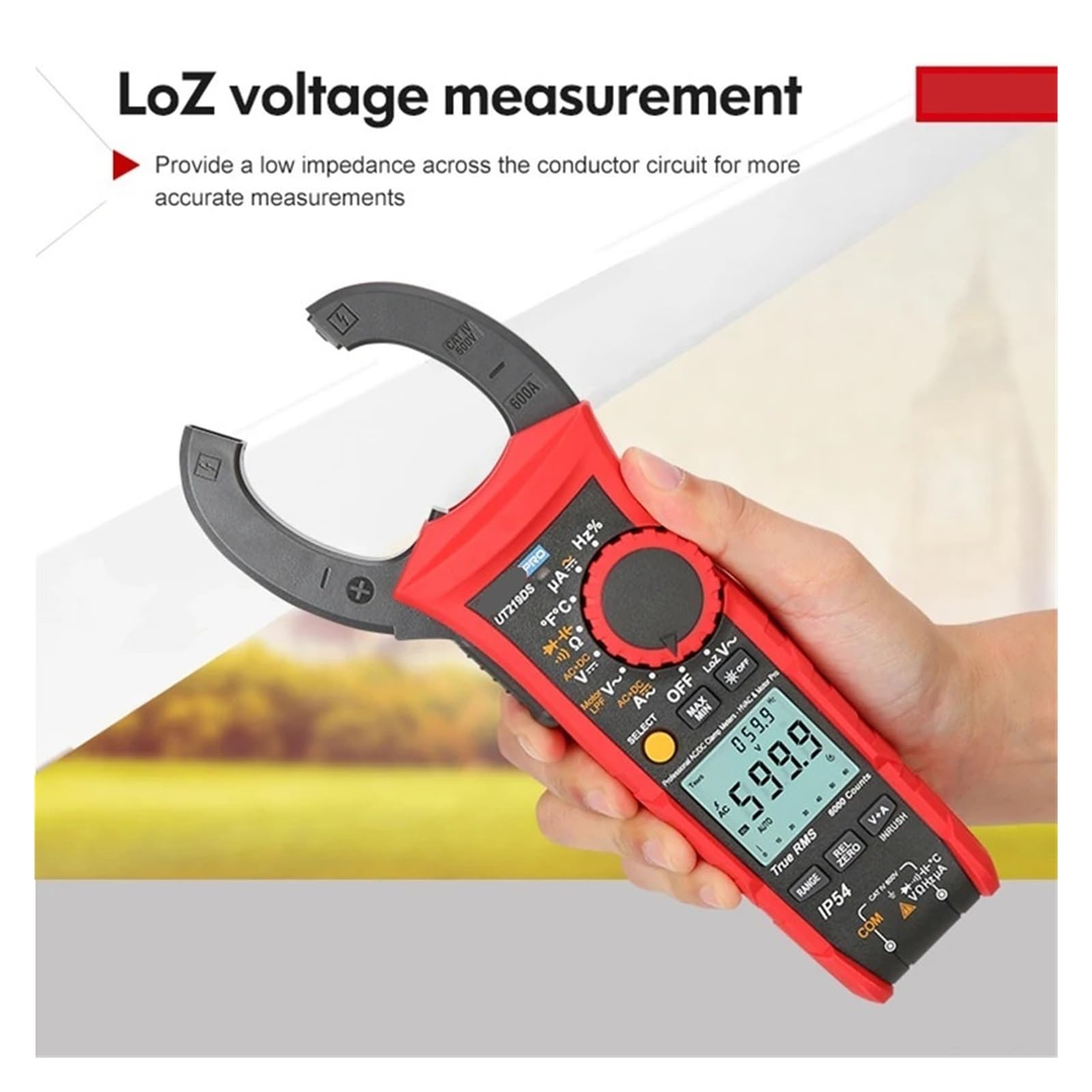 Pinza Amperimétrica Pinza amperimétrica Digital de 1000 V CA/CC, RMS Real, Apagado automático, Prueba de Secuencia de Motor trifásico, Entrada de Corriente(Set-3)