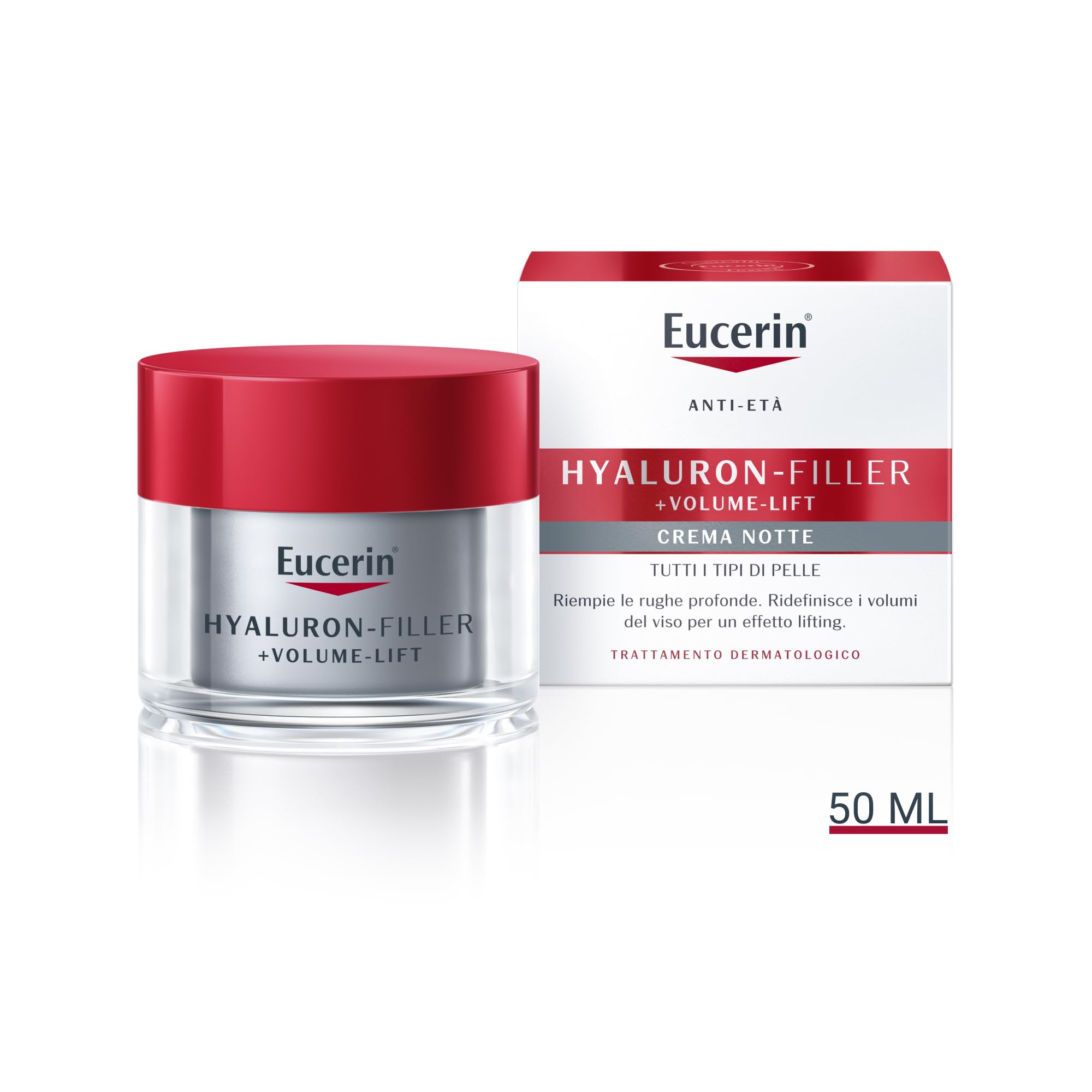 Eucerin Hyaluron-Filler + Volume-Lift Crema Viso Notte 50 ml, Crema viso antirughe rigenerante, Formula con Acido Ialuronico rimpolpante per un effetto lifting immediato per tutti i tipi di pelle