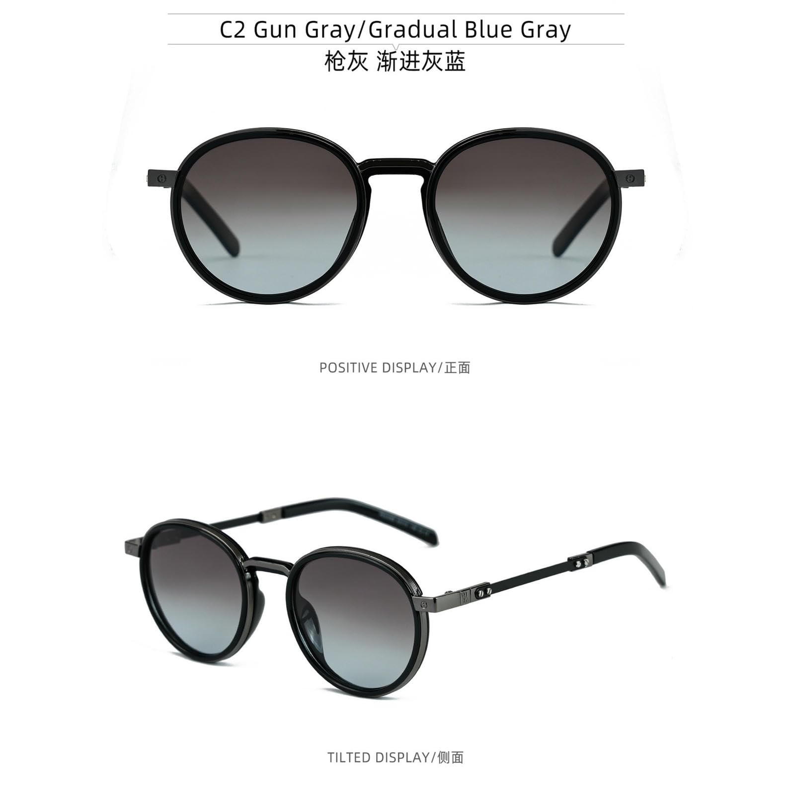 Sonnenbrille Damen Frauen Mode Kleiner Rahmen Straßenfotografie Outdoor Reisen Strand Sonnenbrille-c2 Schuss Grau Progressiv Blau