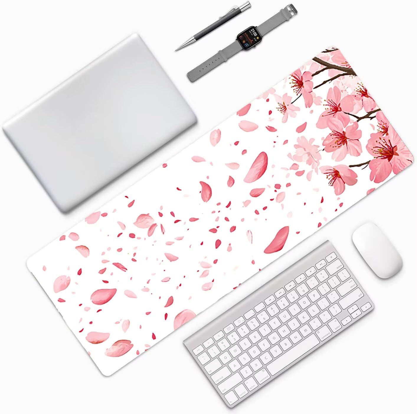 Lpfieonn Blume Großes Schreibtischunterlage, XXL Schreibtischunterlagen, Weiß XXL Wasserdicht Gaming Mousepad mit Vernähter Rand und Rutschfeste Gummibasis, für Laptop/Hause/Büro 120x60cm PF-3837
