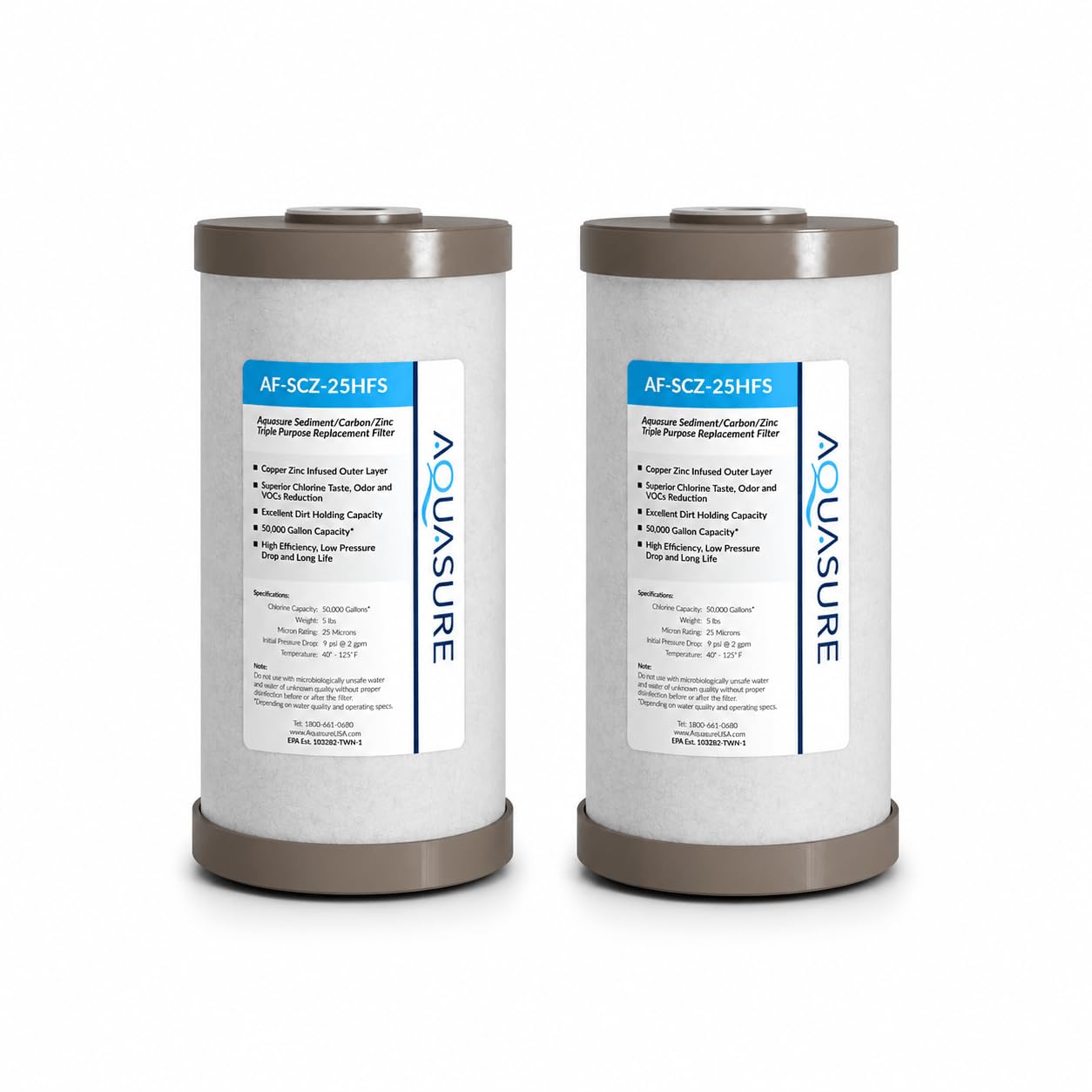 Aquasure Fortitude V2 Series Triple Purpose Sediment/Carbon/Zinc Replacement Filters (2, Standard)