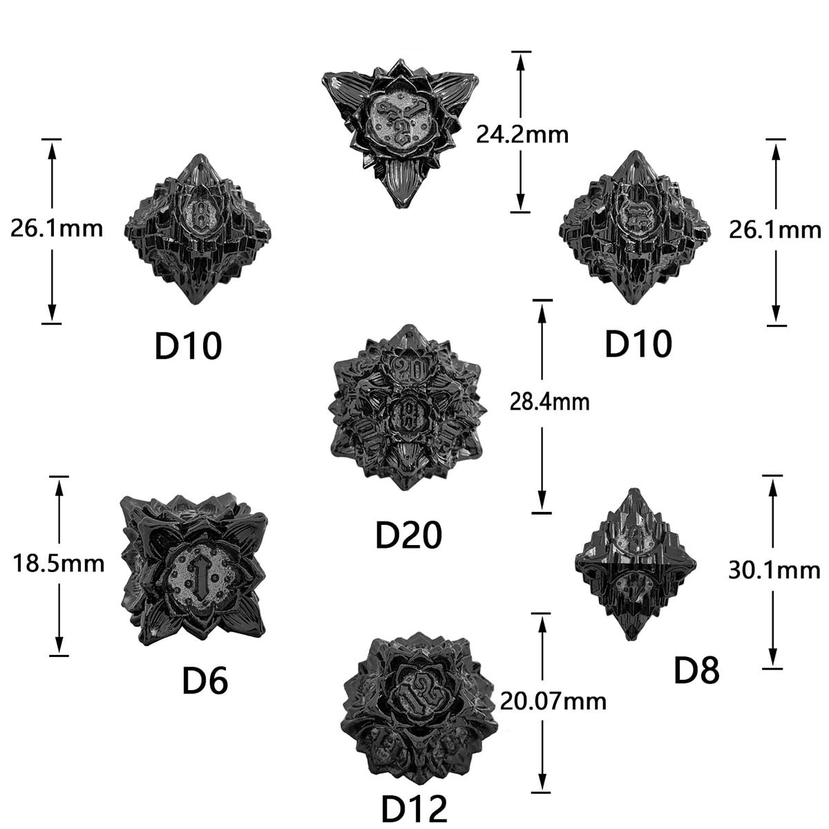 7 szt. DND Dice Leaf Design DND Metal Dice Set Yellow Green, ręcznie robione wielościenne kostki RPG D&D