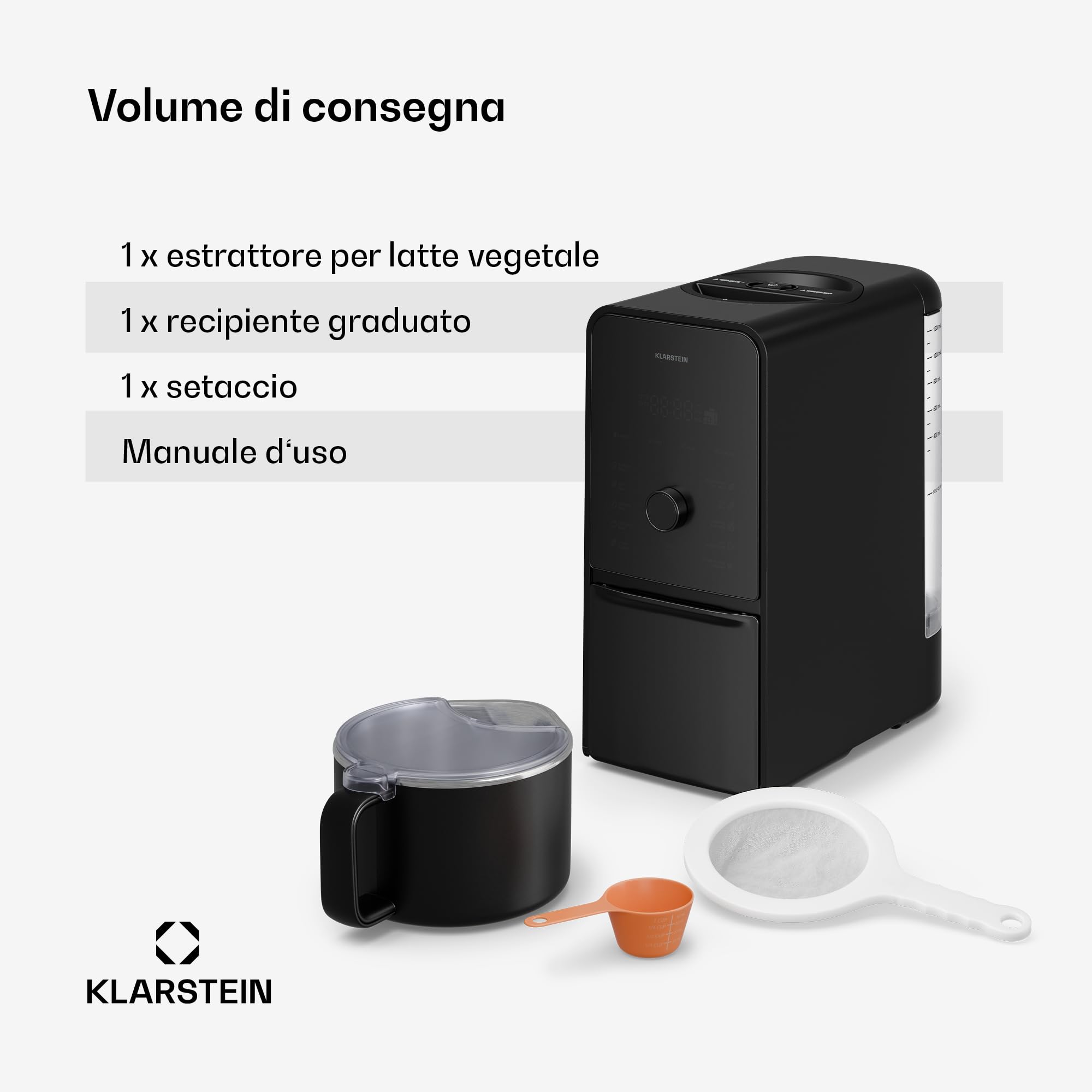 Klarstein Marcia Touch Macchina per il Latte Vegetale, 1200W, 12 Programmi, Autopulente, Display LCD, Brocca 1.2L Acciaio, per Latte di Mandorle, Avena & Noci