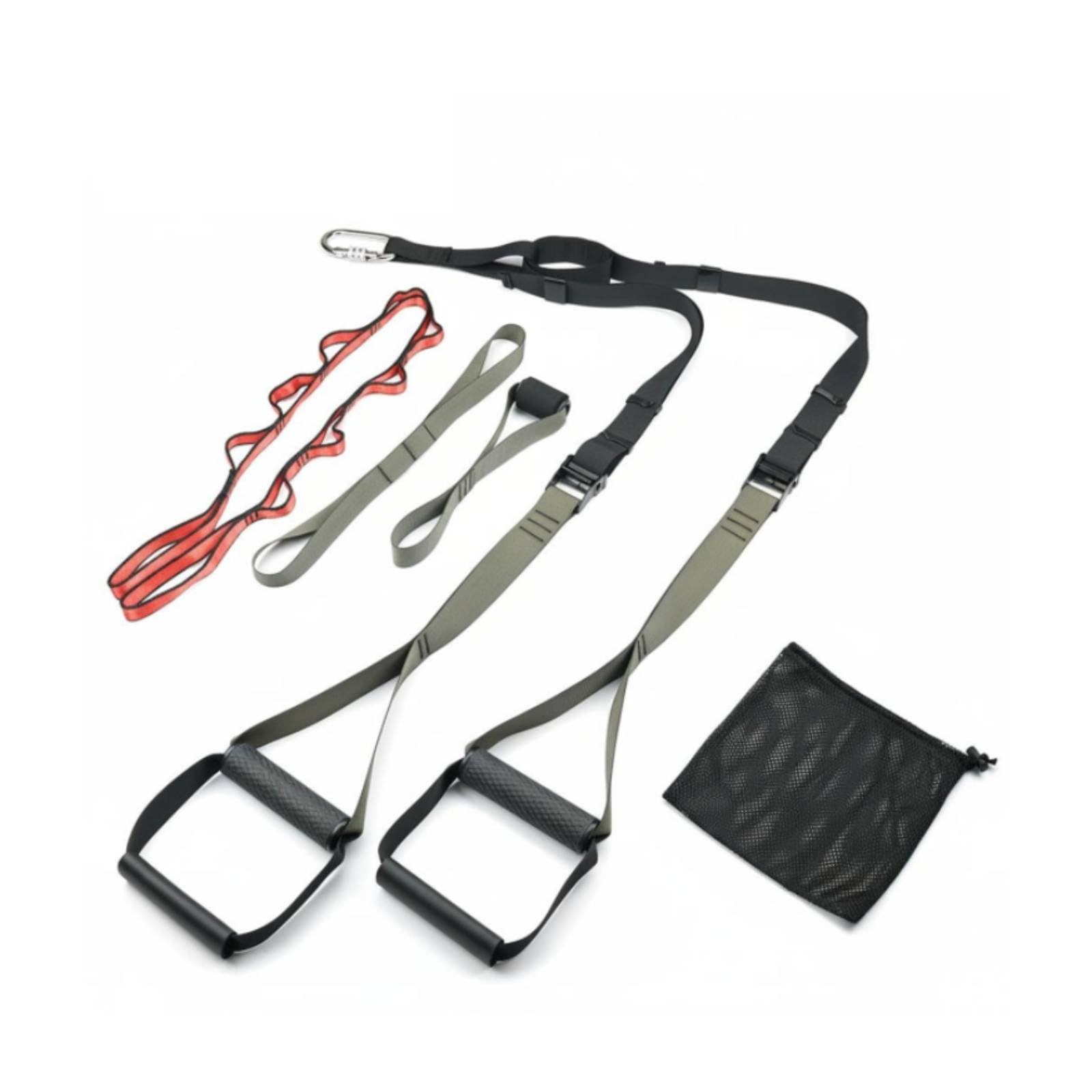 rockible Trainingsgurt Trainingsband Schlingentrainer Widerstandsband mit Türanker Und Verlängerung aus Robustem Polyester für Ganzkörperübungen für Zuhause, Armeegrün+Schwarz
