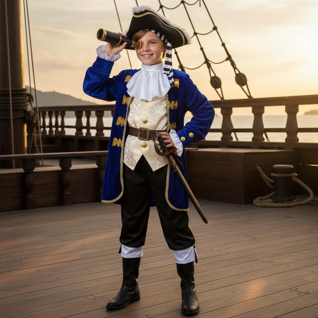KAIPUTE Colonial Costume for Kids 18th General Captain Pirate for Boys Halloween Cosplay 3-14 Years - Image 2