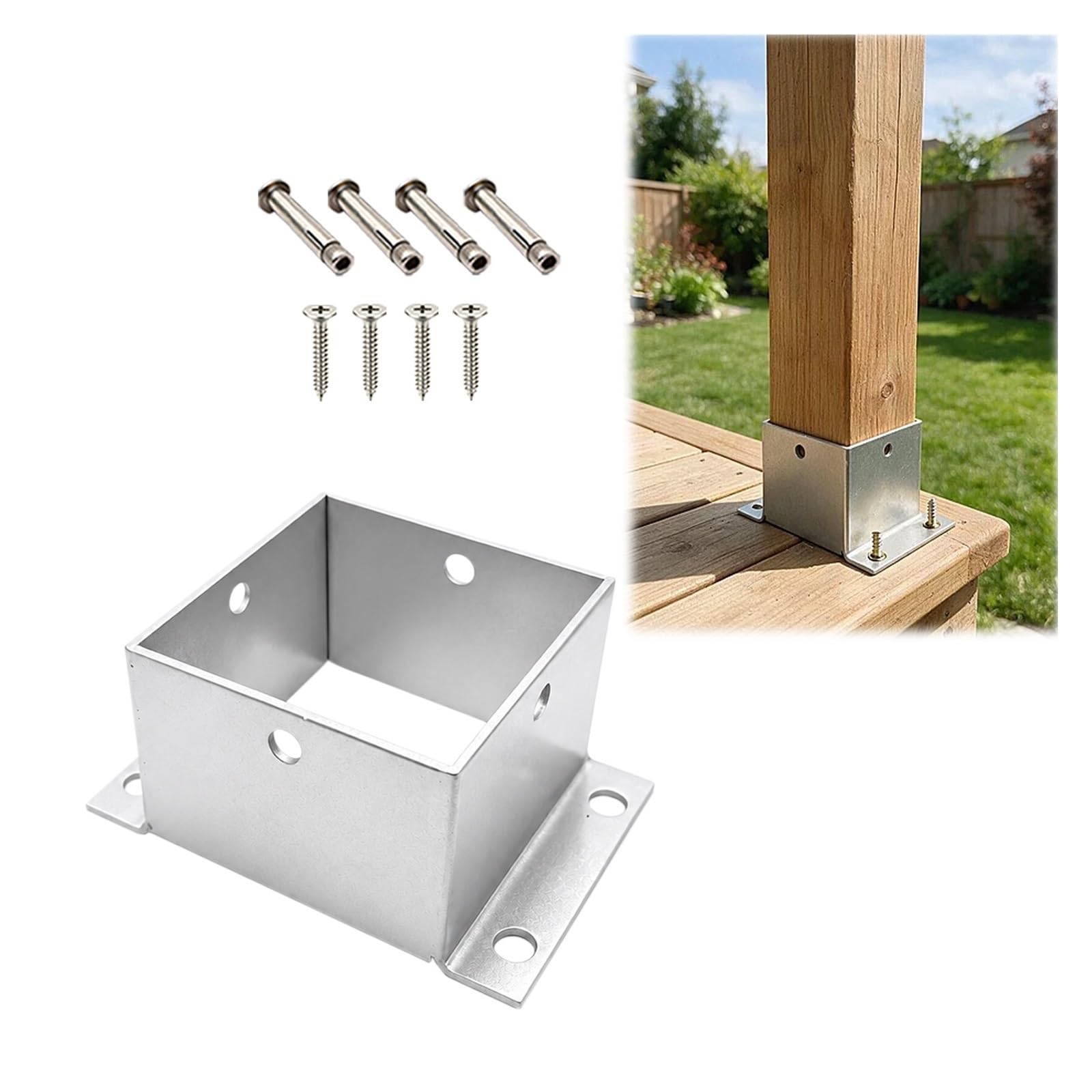 Soporte Poste Acero Galvanizado Fuerte para Hormigón/Madera | Soporte de anclaje valla cuadrada antioxidante con tornillos montaje hormigón pérgola/cubierta(5.9x5.9''/150x150mm)
