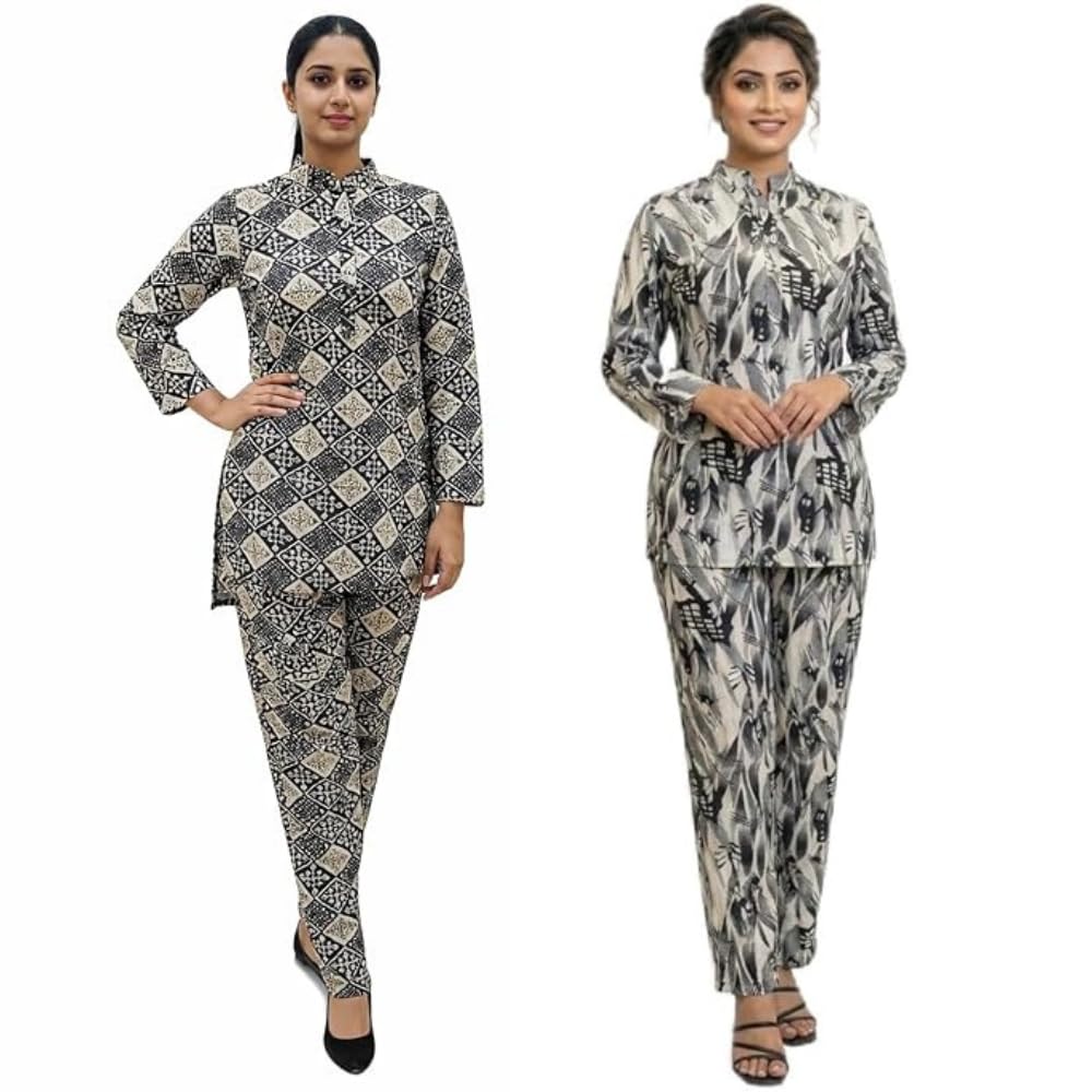 Women Multicolor Floral Printed Co-ord Set Combo | Top & Pant 2 Piece Set | Trendy Western Matching Outfit | Comfortable Regular Fit-picture-34