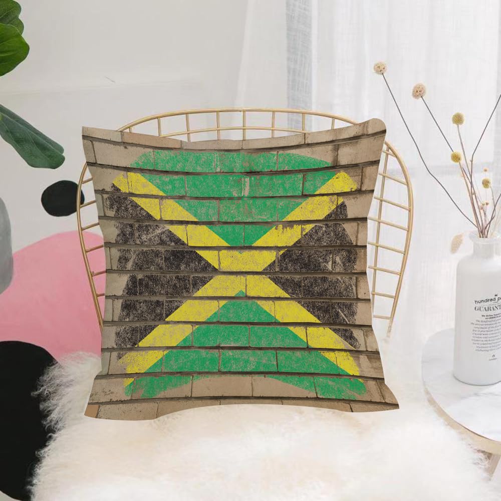 HYMSXW Cushion Cover,Throw Pillow Case Home Decorative for Living Room Bedroom Sofa Chair 20X20 Inch,flag of Jamaica or Jamaican banner on brick texture,Pillowcase 50X50cm