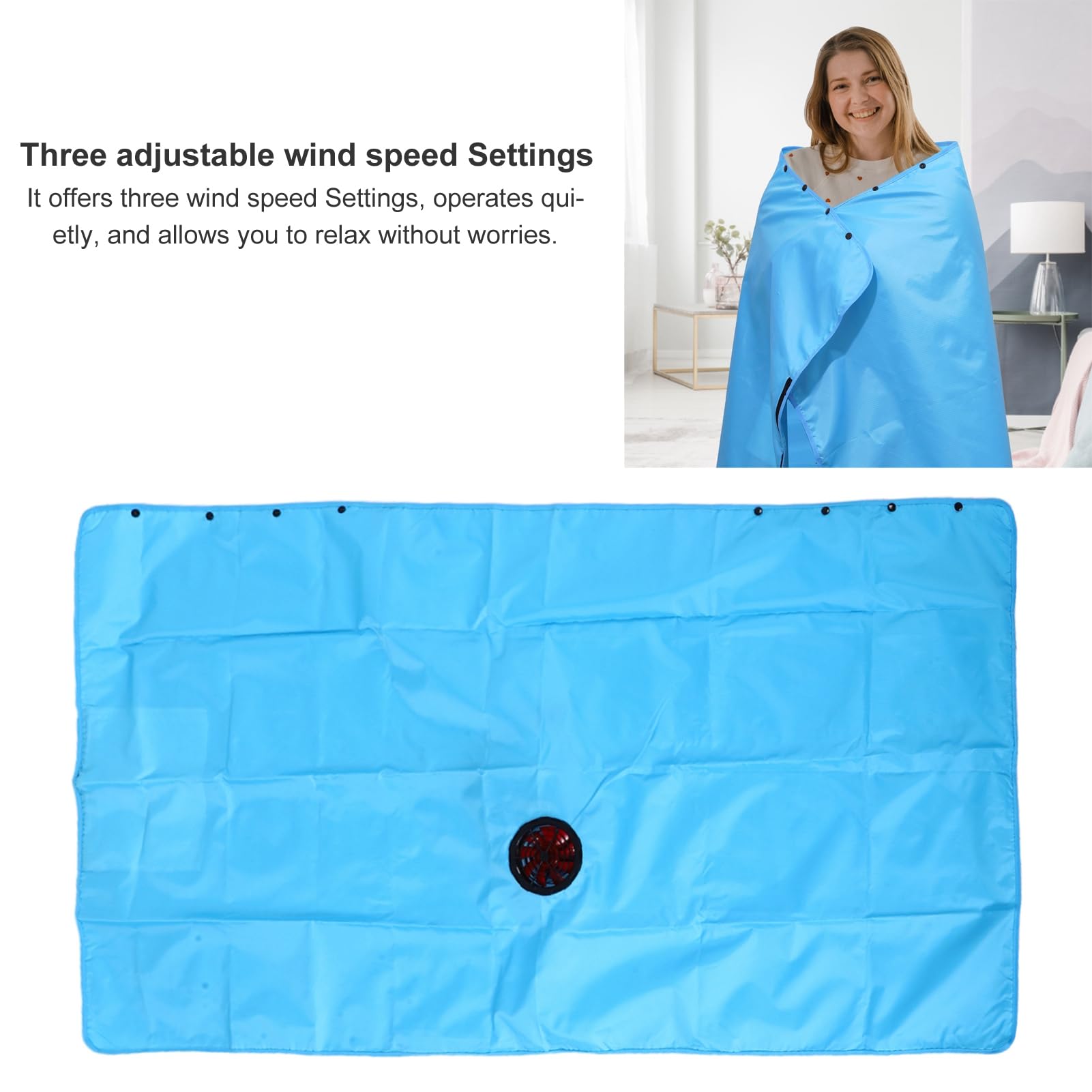 Kühldecke mit Ventilator, USB-Kühlventilatordecke aus Polyester-Seide, 140 X 75 cm, 3-Gang-Verstellbarer Luftstrom, Waschbares Design für Camping, Sofa, Bett, Strand