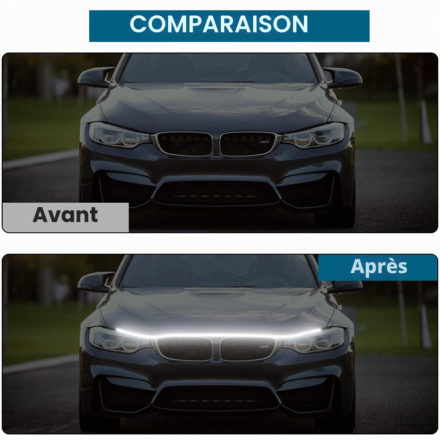 Bande LED Yeelan - Feux de circulation diurnes - Kit démarrage dynamique - Barre lumineuse décorative - Flexible et imperméable - Blanc - 180 cm