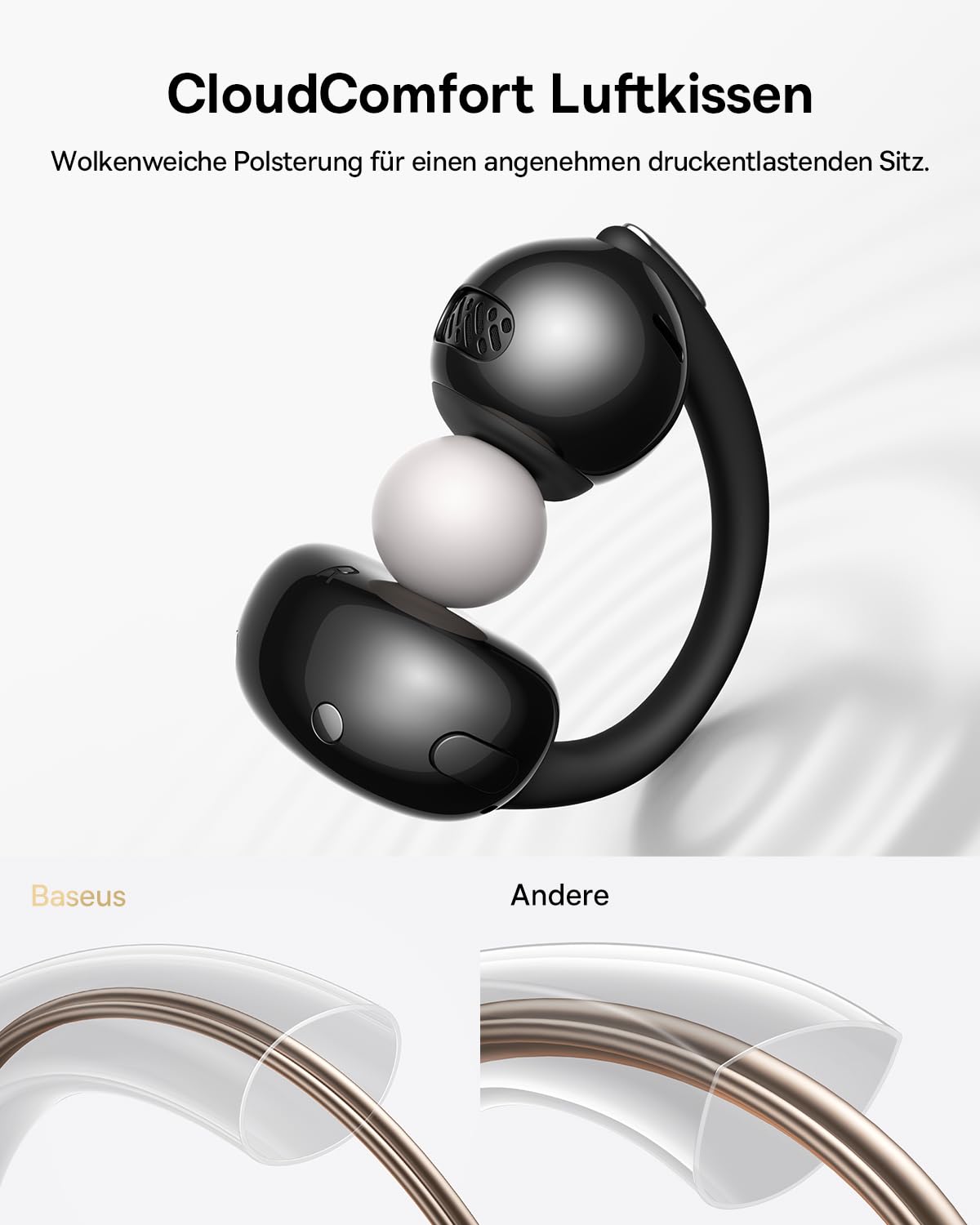 Baseus Bowie MC2 Air Open-Ear-Kopfhörer, Clip-On Earbuds mit CloudComfort, Bluetooth 6.0, SuperBass 2.0, 4 KI-Mikrofonen für klare Anrufe, 40 Std. Akkulaufzeit, IP67, nur 4,9 g leicht