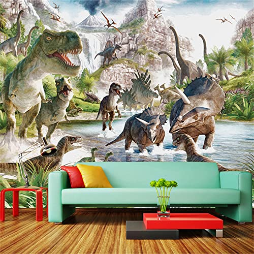 Dinosaur World Cartoon Wall Mural, 3D Photo Mural Wallpaper, Wall Stickers Smooth And Grease-Free Soft Texture Suitable For Children's Room Bedroom Living Room Dining Room,78.7"W X 55.2"L #TOP6
