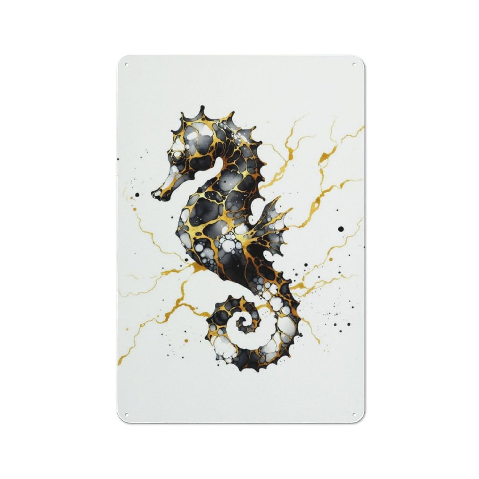 Junmoney Ink Seahorses Metal Plaque 30X20cm With For Pub Or Café, Rustic Decor, For Pub Decor Enthusiasts