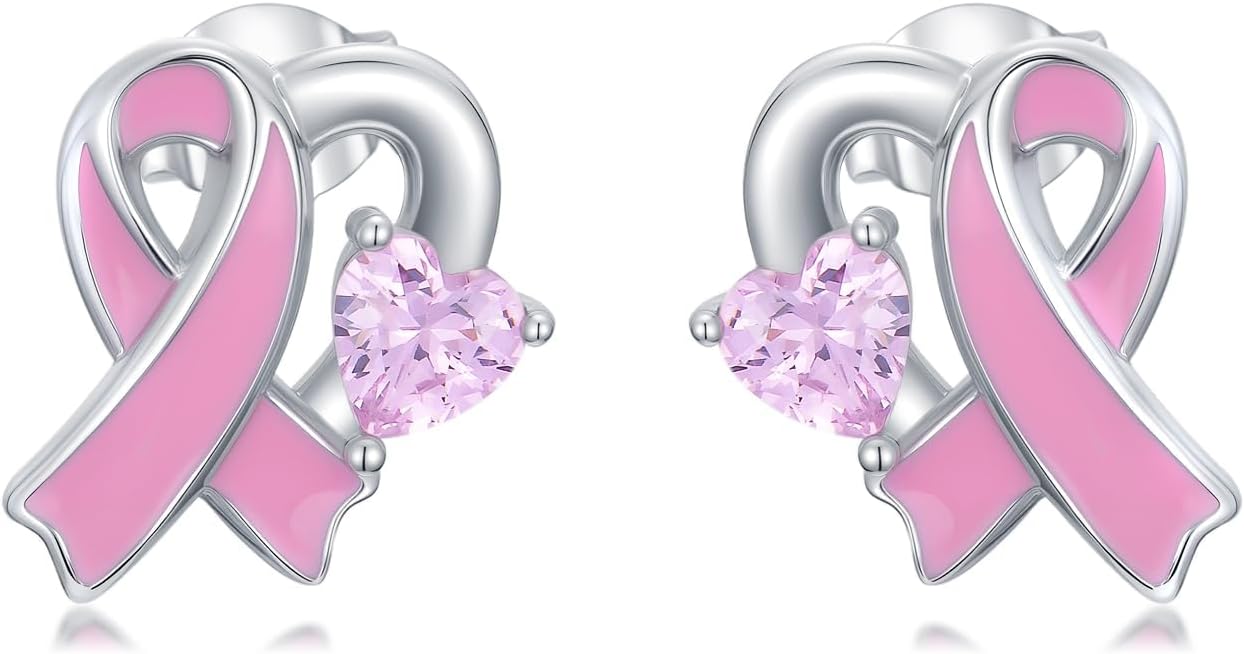 Cancer Awareness Earrings for Women 925 Sterling Silver Heart Ribbons Stud Earring Cancer Survivor Gifts for Women