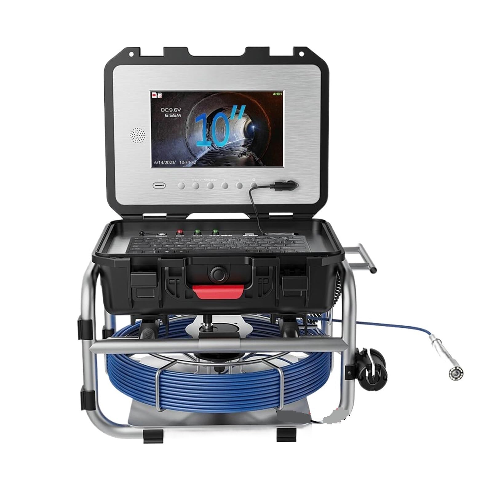 Drainage Camera 5/7MM Diameter Sewer Pipe Inspection Camera With 512HZ 10 Inch IPS 1080P Screen Self-Leveling Video+Meter Counter Endoscope Cam(10m,7MM Cable)