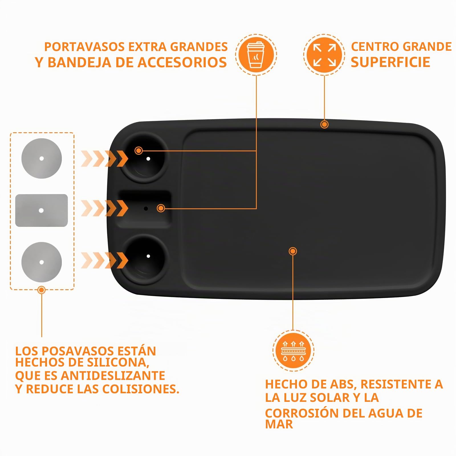 Mesa de barco extraíble, 86,4 x 45,7 cm, pontón para barco, gran parte superior con portavasos integrados, soporte para teléfono de ABS, impermeable y antienvejecimiento (negro)