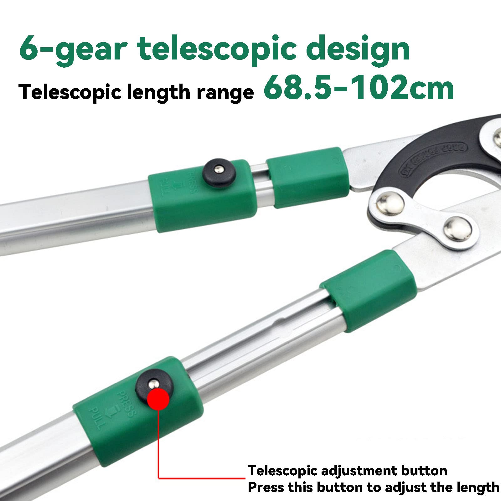 Tijera con Trinquete para Poda De Árboles 685-1020MM Tijeras Telescópicas con Yunque, Capacidad De Corte De 60MM, Herramientas Jardinería para Setos Y Ramas Gruesas Y Duras