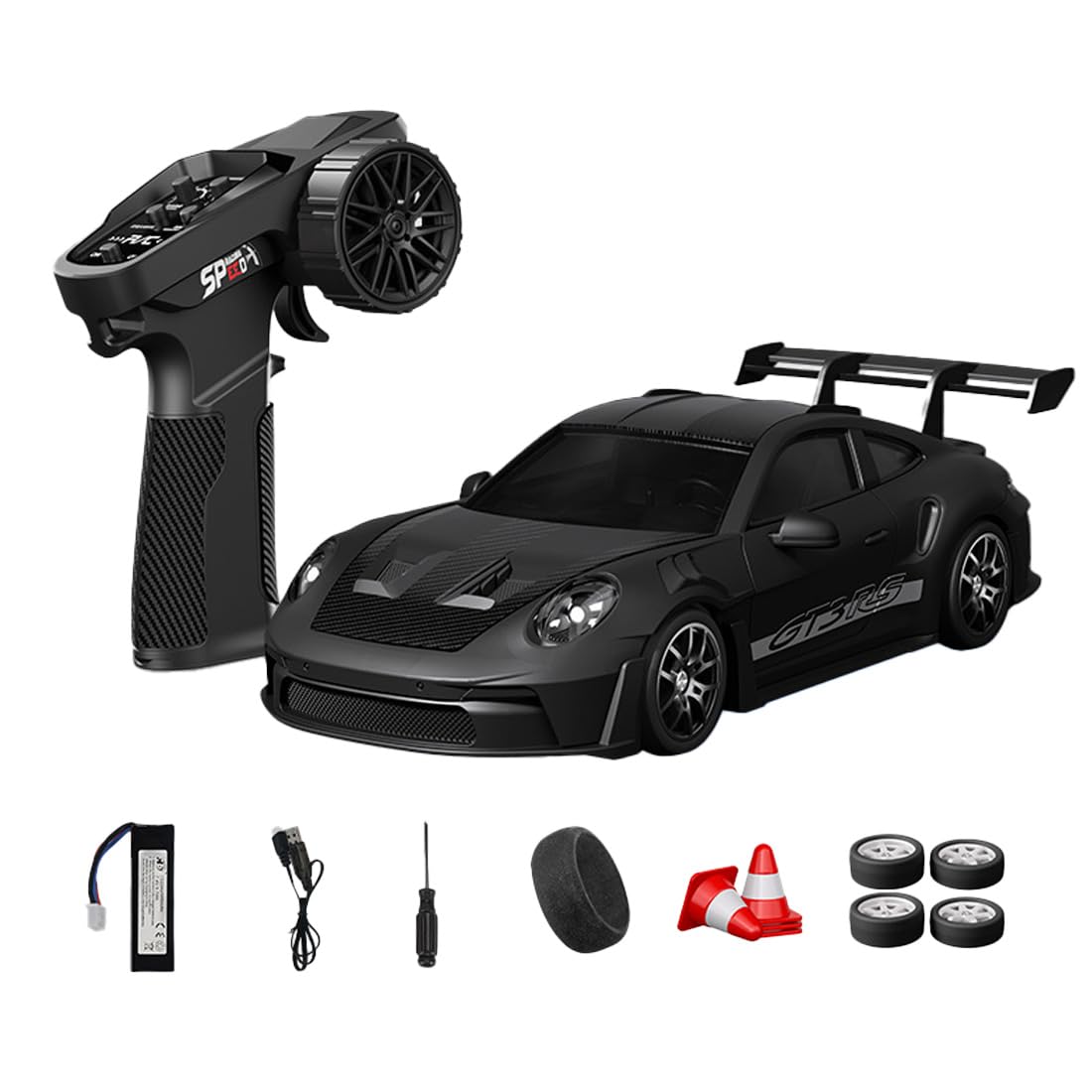 NULA 1:24 RC Drift Car, D24 RTR Full Proportional 4WD High Speed Remote Control Car with Gyro, Dual Drift Racing Tires, LED Light Effects for Adults- (Q6 Matte Black / D24-03)