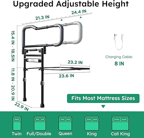 Miniatura 6 de Riel de cama plegable, rieles de cama ajustables para seguridad de adultos mayores, rieles de cama para personas mayores, rieles de asistencia