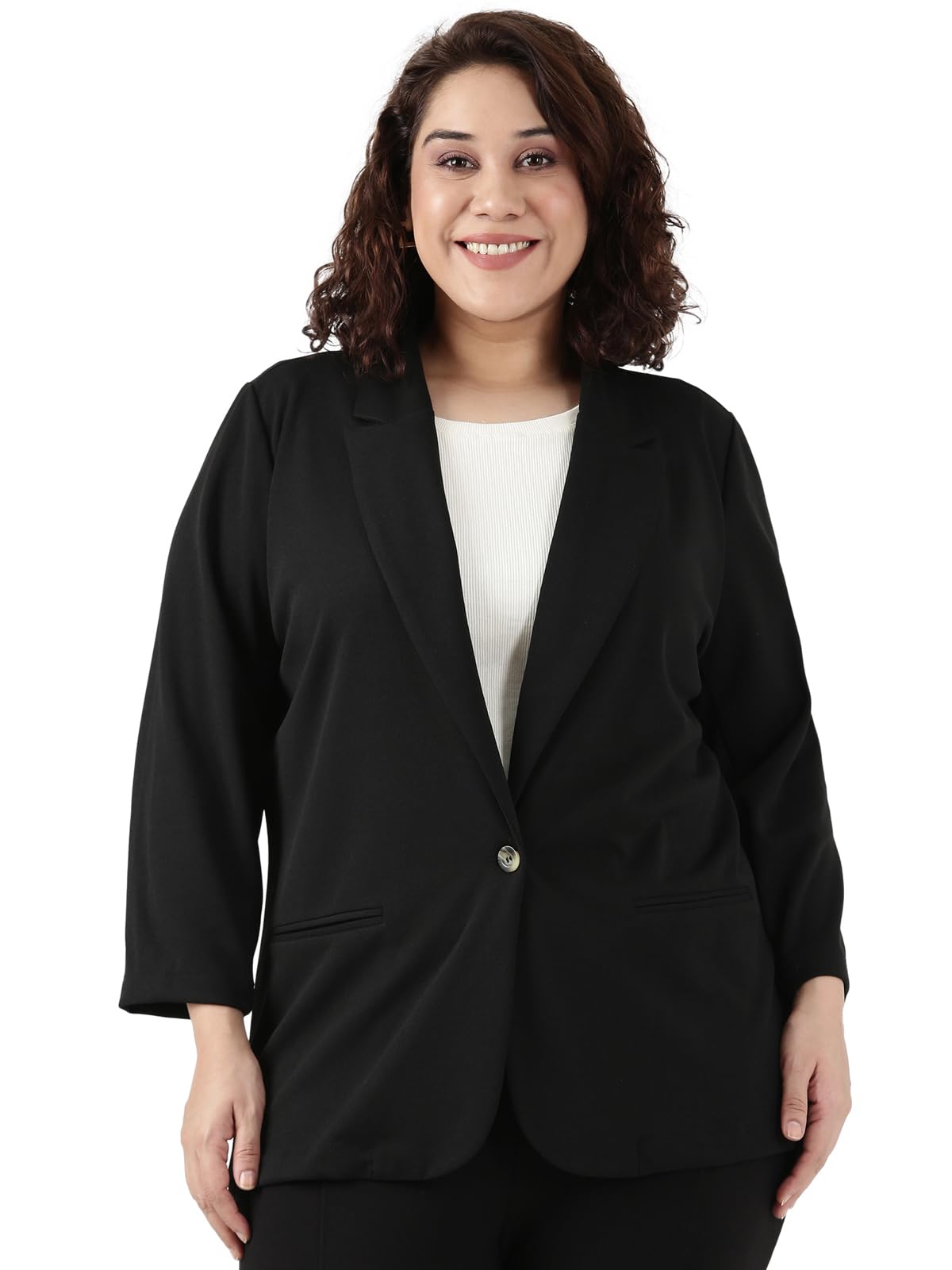 the pink moon Women's Plus Size Black Scuba Crepe Formal Blazer - (Blazer_002_SCBLK)-picture-19