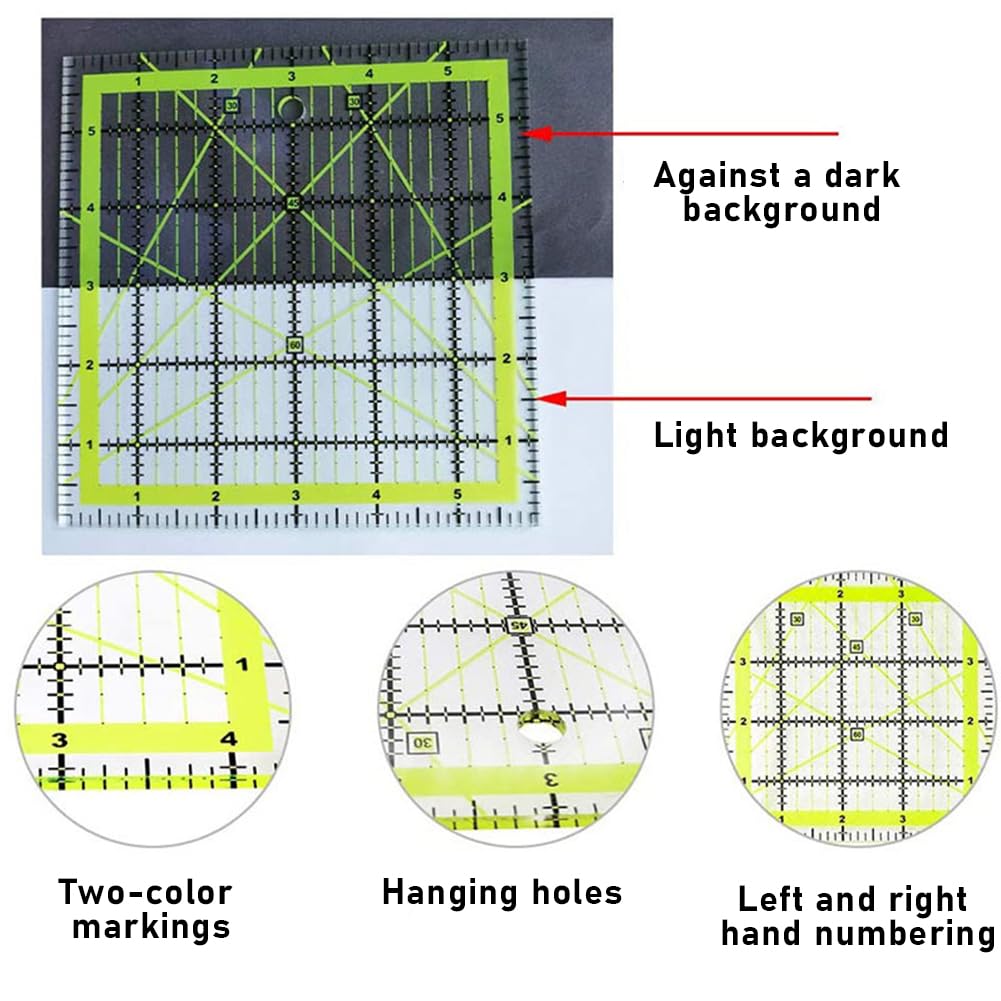 2 Righelli Quadrati Per Trapuntatura 11,4 Cm E 15,2 Cm, In Acrilico Con Griglia Doppio Colore, Per Cucito E Patchwork - 4